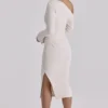 Arista Vintage Ivory Draped Crepe One Shoulder Midi Sukienka Arista Vintage Ivory Draped Crepe One Shoulder Midi Sukienka