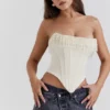 Aubrie Vintage Kremowy satynowy gorset z zdobieniami Aubrie Vintage Kremowy satynowy gorset z zdobieniami
