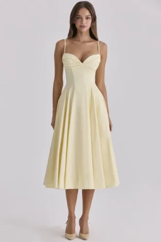 Bawełniana Sukienka Letnia Dahlia Lemon o kroju princess Bawełniana Sukienka Letnia Dahlia Lemon o kroju princess