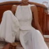 Biała bawełniana bluzka z koronką broderie anglaise i dekoltem w łódkę „Valencia” Biała bawełniana bluzka z koronką broderie anglaise i dekoltem w łódkę „Valencia”