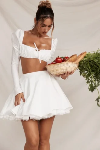 Biała mini spódniczka z kokardką Nahla