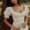 Biała sukienka midi Bella z angielską haftowaną koronką Biała sukienka midi Bella z angielską haftowaną koronką