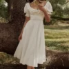 Biała sukienka midi Bella z angielską haftowaną koronką Biała sukienka midi Bella z angielską haftowaną koronką