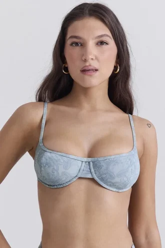 Biustonosz bikini z fiszbinami w niebieski wzór paisley