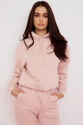Bluza z kapturem Halo Blush z bawełnianym polarem w stylu oversize