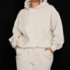 Bluza z kapturem Halo w kolorze owsianym z bawełnianym polarem pod spodem Bluza z kapturem Halo w kolorze owsianym z bawełnianym polarem pod spodem