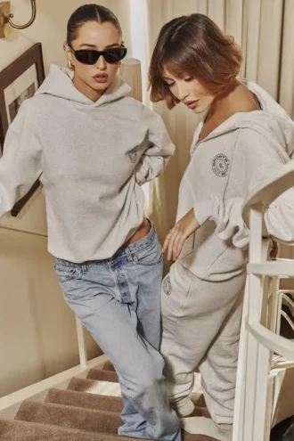 Bluza z kapturem Muse z jasnoszarego melanżowego dresu z bawełny