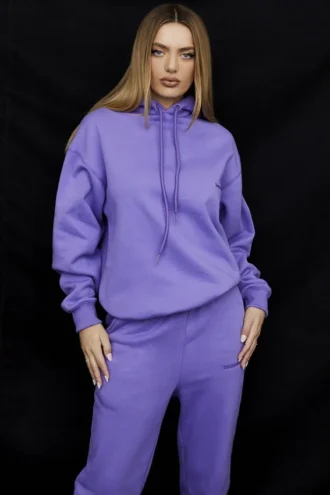 Bluza z kapturem oversize z bawełnianym polarem w kolorze fioletowym Halo Bluza z kapturem oversize z bawełnianym polarem w kolorze fioletowym Halo