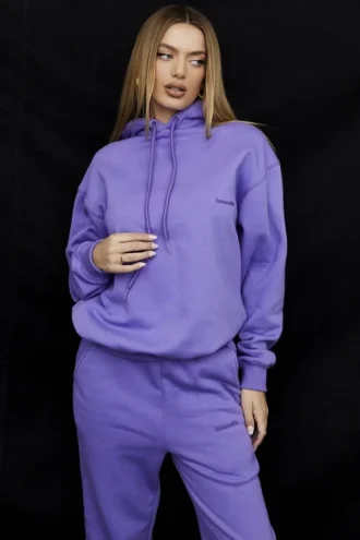 Bluza z kapturem oversize z bawełnianym polarem w kolorze fioletowym Halo Bluza z kapturem oversize z bawełnianym polarem w kolorze fioletowym Halo