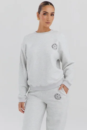 Bluza z okrągłym dekoltem w kolorze jasnoszarym melanżowym