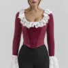 Bluzka gorsetowa Jacinda w kolorze cabernet z aksamitną koronką Bluzka gorsetowa Jacinda w kolorze cabernet z aksamitną koronką