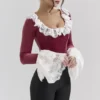 Bluzka gorsetowa Jacinda w kolorze cabernet z aksamitną koronką Bluzka gorsetowa Jacinda w kolorze cabernet z aksamitną koronką