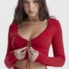 Bluzka z dzianiny prążkowanej Perla Cherry Bluzka z dzianiny prążkowanej Perla Cherry