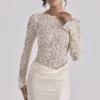 Body Ellie Vintage z długim rękawem z koronki w kolorze kości słoniowej