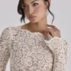 Body Ellie Vintage z długim rękawem z koronki w kolorze kości słoniowej