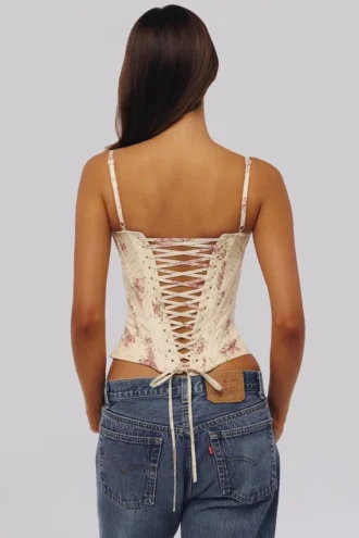 Cadie Ivory Vintage Rose Print Cotton Gorsety Topy Cadie Ivory Vintage Rose Print Cotton Gorsety Topy