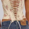 Cadie Ivory Vintage Rose Print Cotton Gorsety Topy Cadie Ivory Vintage Rose Print Cotton Gorsety Topy