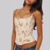 Cadie Ivory Vintage Rose Print Cotton Gorsety Topy Cadie Ivory Vintage Rose Print Cotton Gorsety Topy