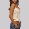 Cadie Ivory Vintage Rose Print Cotton Gorsety Topy Cadie Ivory Vintage Rose Print Cotton Gorsety Topy