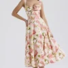 Carmen Pink Peony Print Cotton Bustier Sukienka Letnia Carmen Pink Peony Print Cotton Bustier Sukienka Letnia