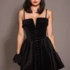 Czarna aksamitna mini sukienka z tiulu Selina Czarna aksamitna mini sukienka z tiulu Selina