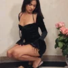Czarna aksamitna sukienka mini typu babydoll z wiązaniem na szyi Czarna aksamitna sukienka mini typu babydoll z wiązaniem na szyi