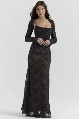 Czarna koronkowa sukienka maxi Artemis
