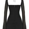 Czarna mini sukienka z szyfonu w stylu babydoll Czarna mini sukienka z szyfonu w stylu babydoll