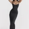Czarna sukienka maxi Stefania z gorsetem