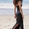 Czarna sukienka maxi Stefania z gorsetem