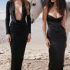 Czarna sukienka maxi Stefania z gorsetem