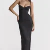 Czarna sukienka maxi Stefania z gorsetem