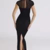 Czarna sukienka maxi z drapowanej siateczki „Orelia” Czarna sukienka maxi z drapowanej siateczki „Orelia”