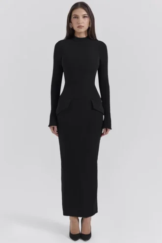 Czarna sukienka maxi z golfem Marie-Louise