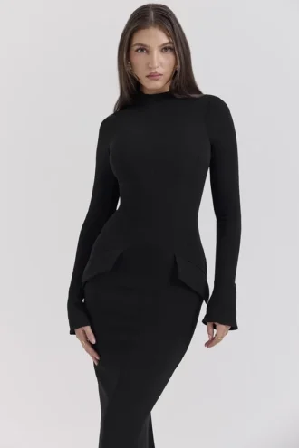 Czarna sukienka maxi z golfem Marie-Louise