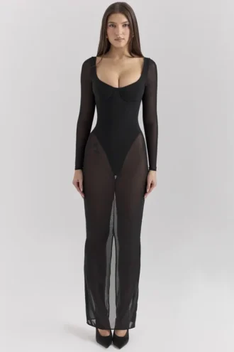 Czarna sukienka maxi z siateczki Everly z Body