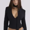 Czarny top z gorsetem w kształcie klepsydry z krepy Danya Czarny top z gorsetem w kształcie klepsydry z krepy Danya