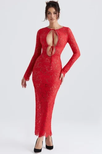 Czerwona koronkowa sukienka maxi „Lisandra” Czerwona koronkowa sukienka maxi „Lisandra”