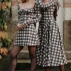 Czerwona mini sukienka z gorsetem w szkocką kratę „Malika” Czerwona mini sukienka z gorsetem w szkocką kratę „Malika”