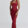 Czerwona satynowa sukienka maxi z gorsetem Kira Czerwona satynowa sukienka maxi z gorsetem Kira