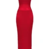 Czerwona satynowa sukienka maxi z gorsetem Shani Czerwona satynowa sukienka maxi z gorsetem Shani