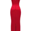 Czerwona satynowa sukienka maxi z gorsetem Shani Czerwona satynowa sukienka maxi z gorsetem Shani