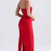 Czerwona satynowa sukienka maxi z gorsetem Shani Czerwona satynowa sukienka maxi z gorsetem Shani