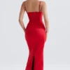 Czerwona satynowa sukienka maxi z gorsetem Shani Czerwona satynowa sukienka maxi z gorsetem Shani