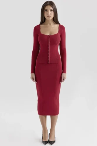 Czerwona spódnica midi Eliane o kroju bodycon