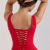 Czerwona Sukienka Letnia midi z elastycznej bawełny Mariabella Czerwona Sukienka Letnia midi z elastycznej bawełny Mariabella