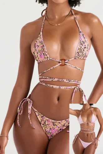 Dwustronny top bikini z wiązaniem na szyi Naxos Blossom