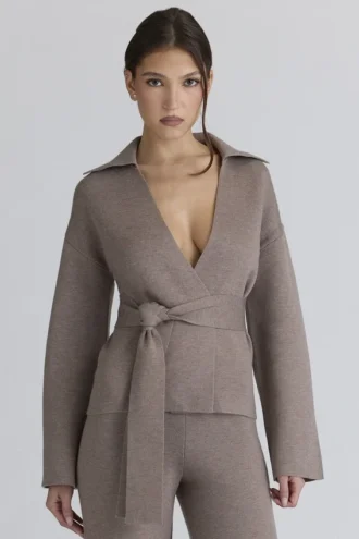 Fallon Taupe Wool Wrap Contour Kurtka