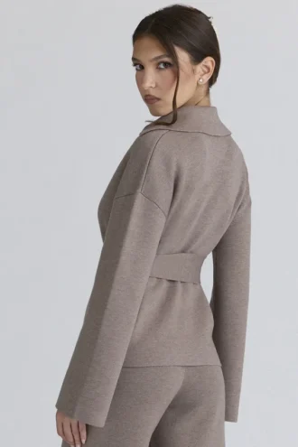 Fallon Taupe Wool Wrap Contour Kurtka