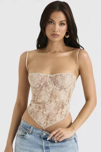 Fernanda Kremowa bluzka z koronką w paisley